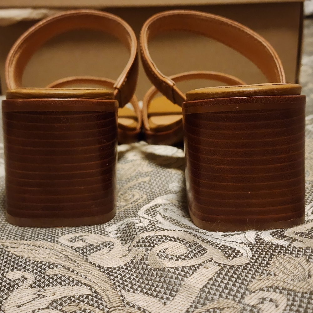 Madewell Saige Tan Brown Leather Block Heel Slide Sandals Women's Size 12 NIB - Picture 11 of 16